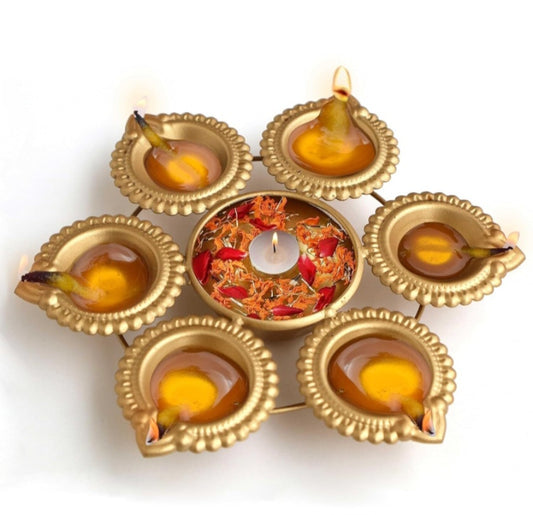 Golden Decorative Metal Diya Traditional Lotus Bowl