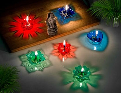 Ascension 36 Designer Special & Reusable Diya Deepak Colourful Reflection Diya ( Pack of 12 )