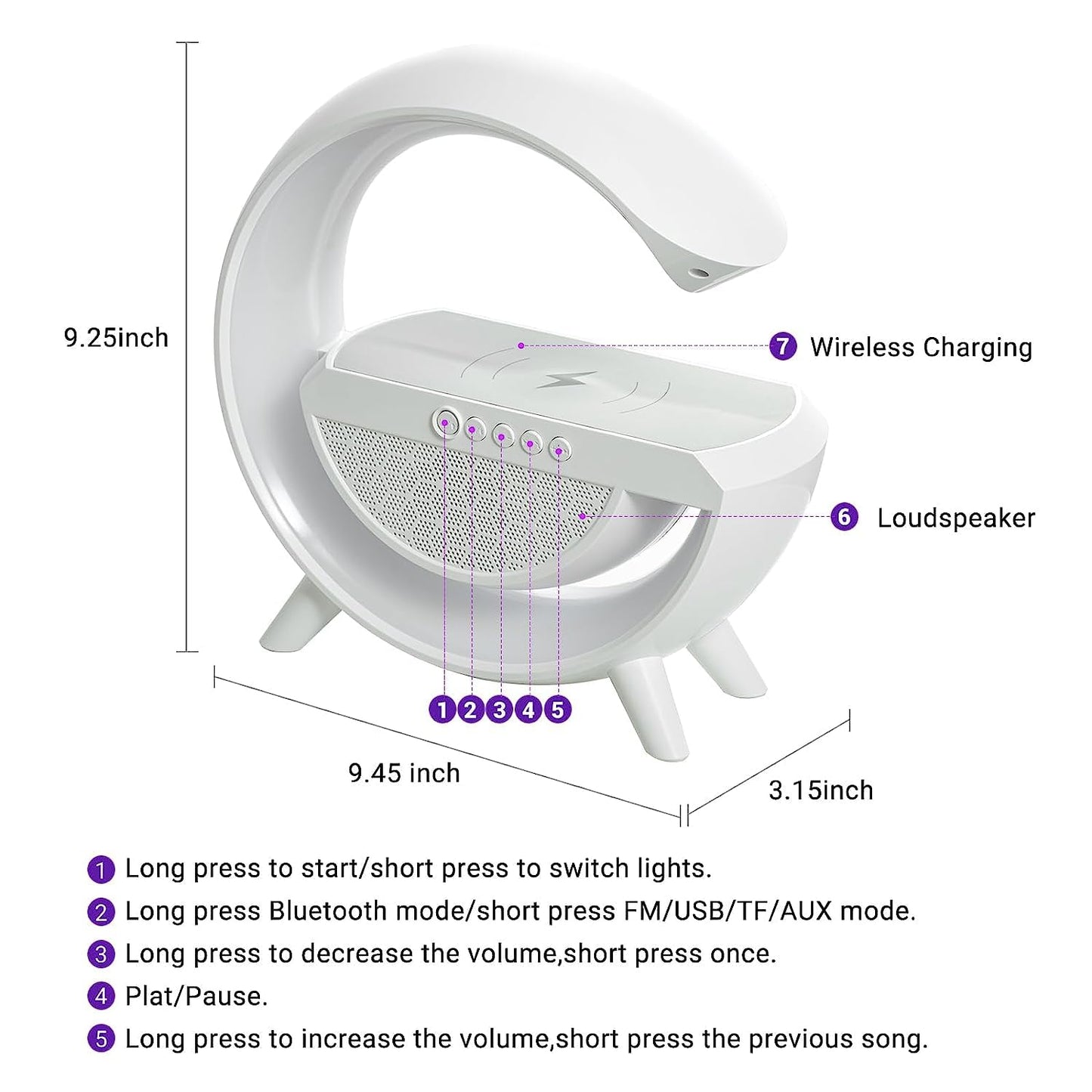 Speaker Lamp - APP Control 3 in 1 Multi-Function Bluetooth Speaker with Wireless Fast Charging