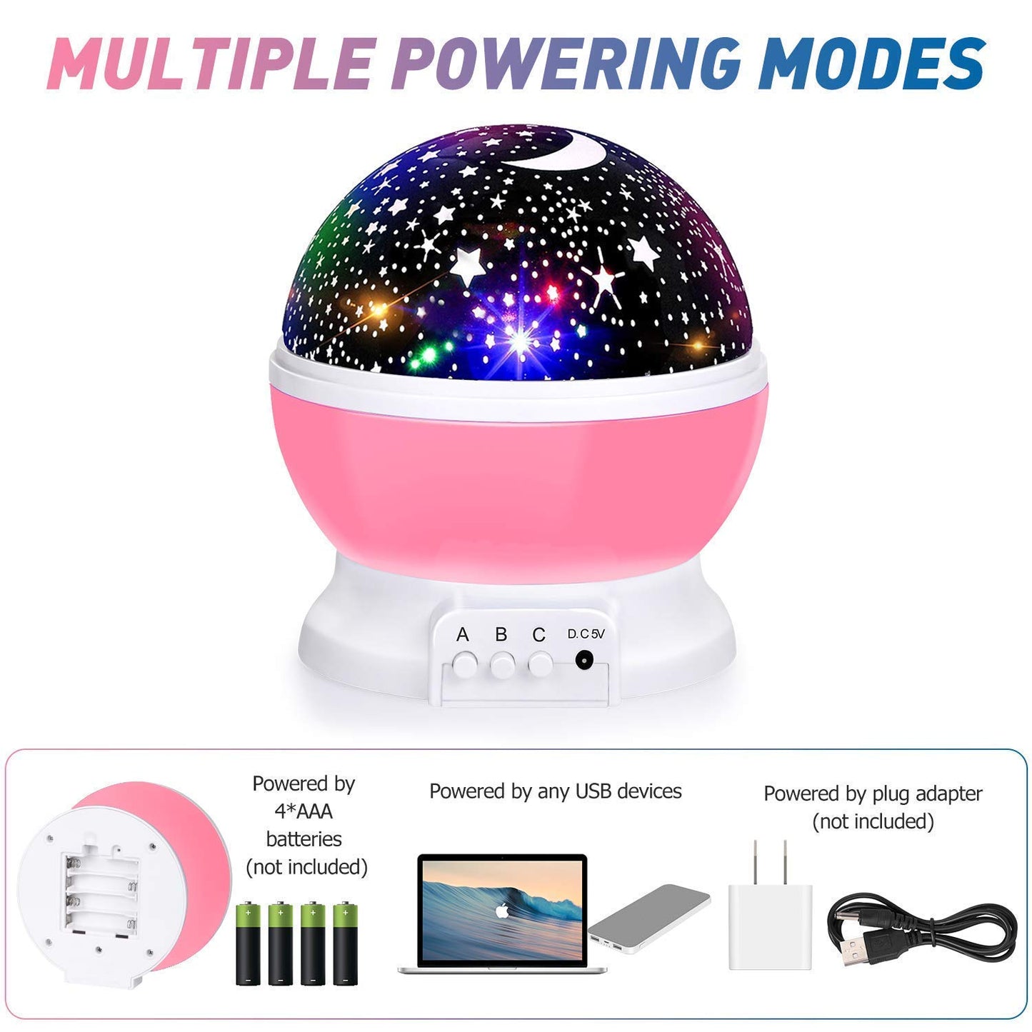 Star Master 360 Degree Moon Night Light Lamp with USB Cable (Multicolor) Pack of 1