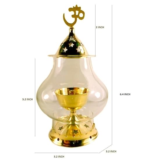 Heaven Decor Brass Akhand Diya Oil Puja Lamp ( 7.5 cm X 7.5 cm X 13.75 cm, Golden)