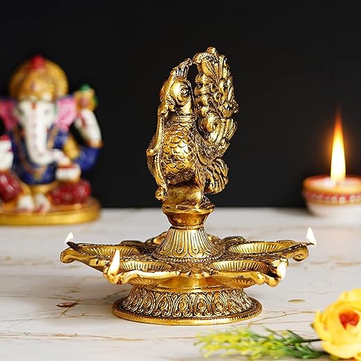 Golden Peacock Designer Diya Metal Stand